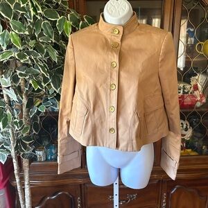 Burberry Cropped Funnel Neck Tan Trench Coat Jacket Gold Button Blazer Women’s 6